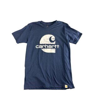 Carhartt Mens M T-Shirt Relaxed Fit Graphic Logo Navy Blue Workwear Shirt Casual